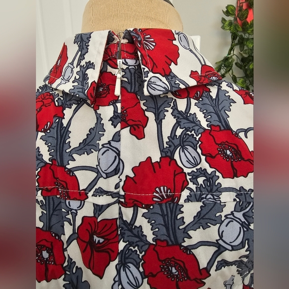 Brooks Brothers Red Fleece Red and Blue Floral Midi Dress Sz 4 - Picture 6 of 7
